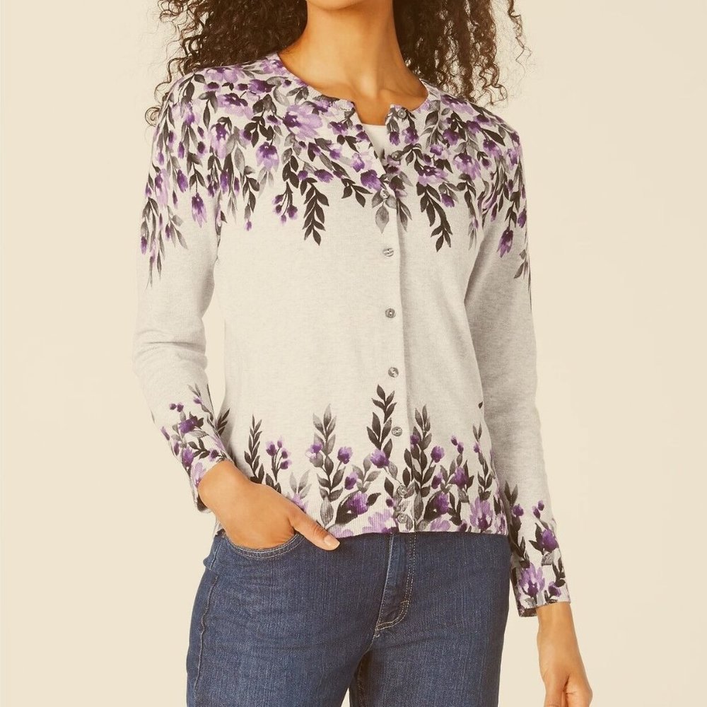 Karen Scott Floral Cardigan XL Button Up 9